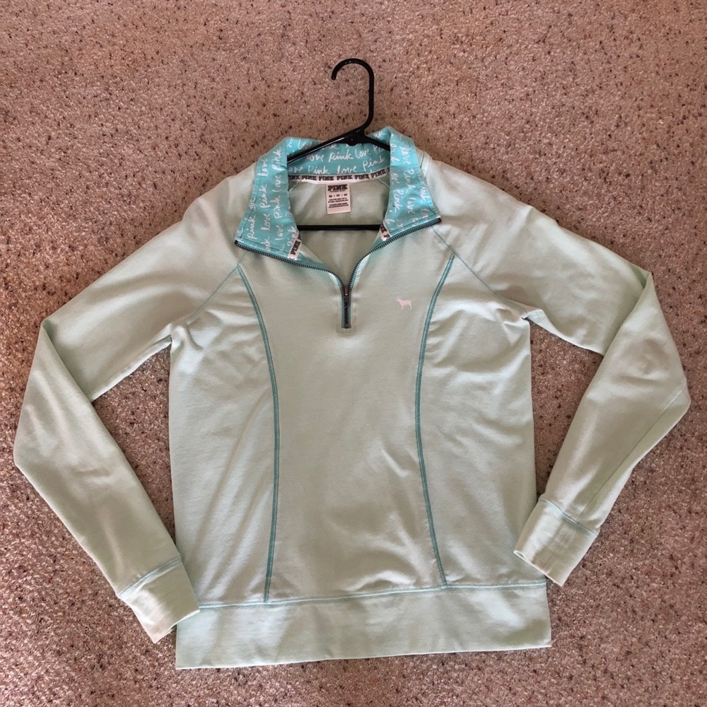 PINK Quarter Zip Long Sleeve Shirt (teal color) - Picture 1 of 2